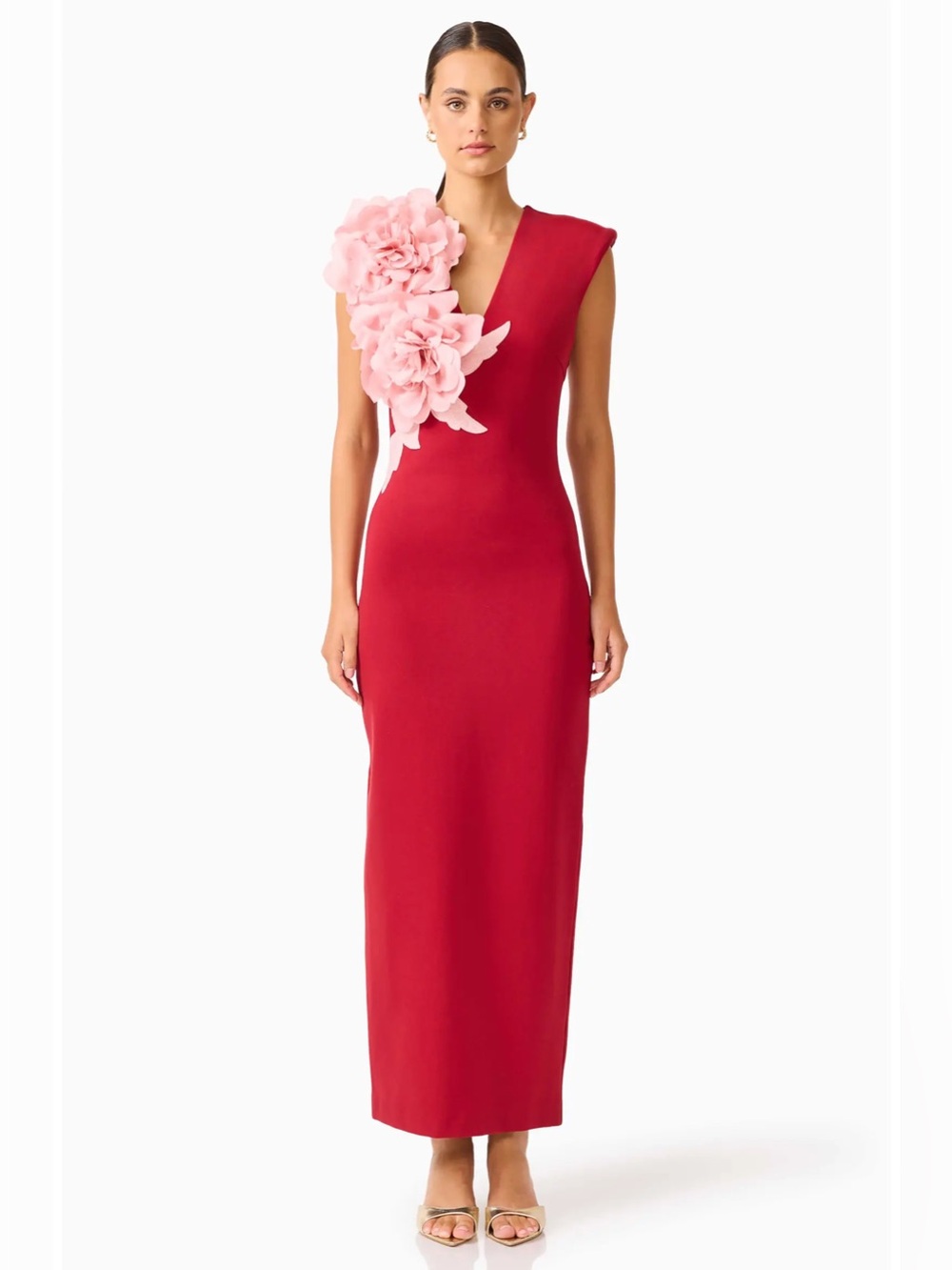 NEW Elliatt Zahara Floral Appliqué Sleeveless Gown In Burgundy Size M